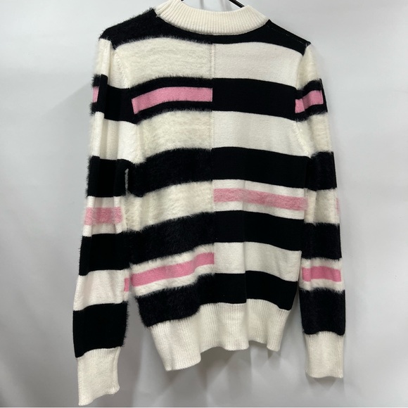 THML Kirsten striped M knit sweater white pink black bold modern high neckline - Picture 6 of 12
